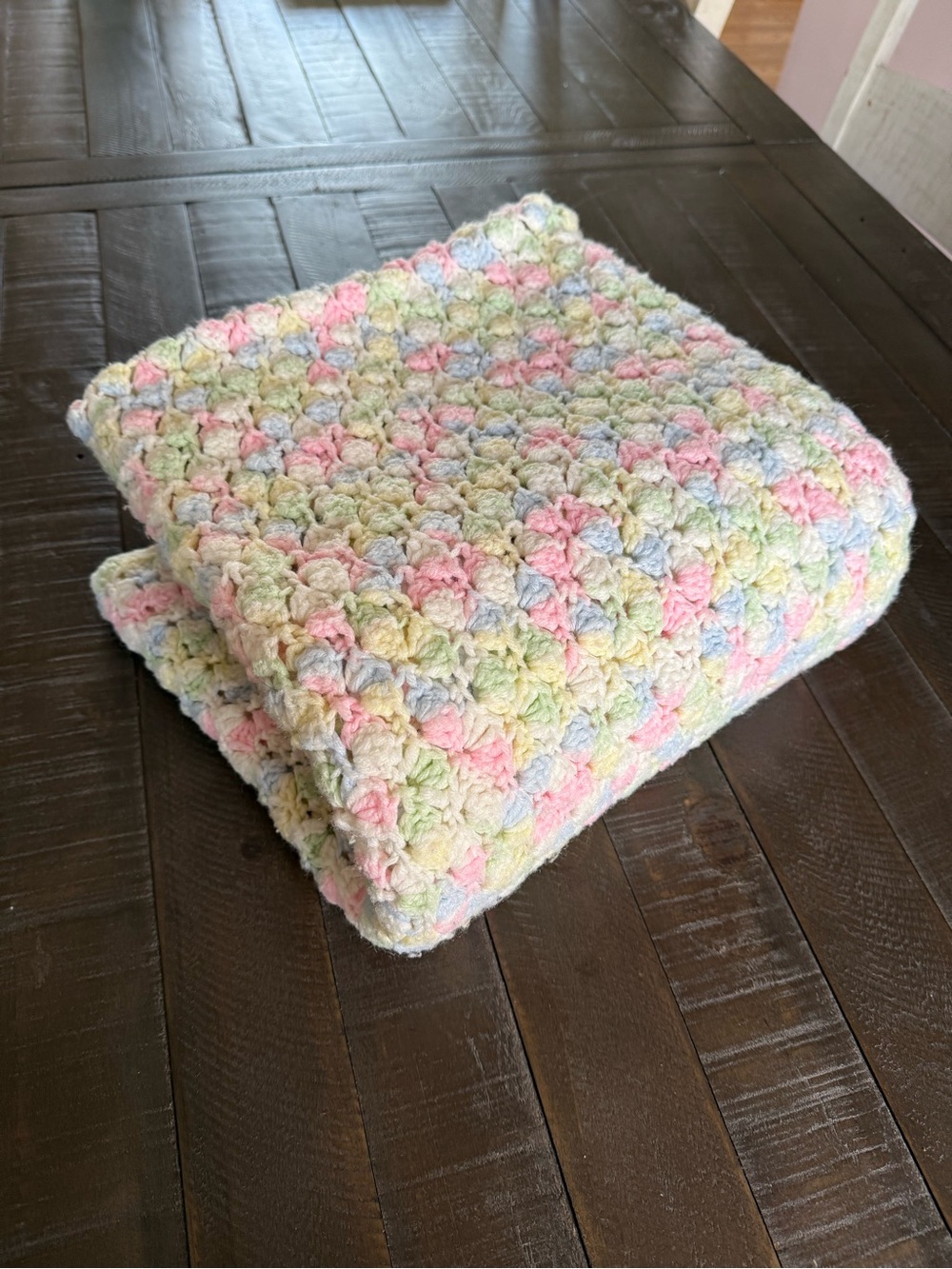 Heirloom Handmade Crochet Baby Blanket, Pastel colored blanket